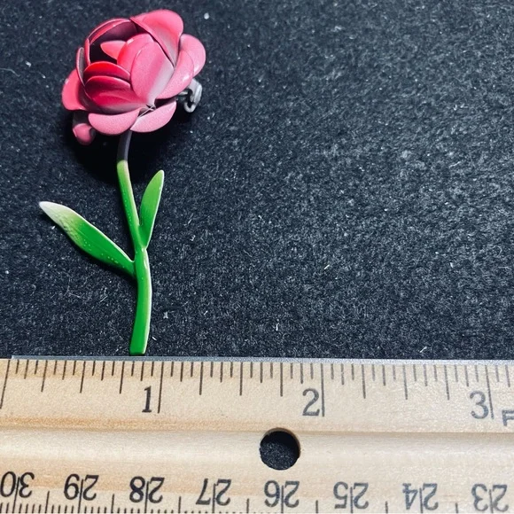 Vintage Enamel Pink Rose Metal Brooch - Picture 5 of 6